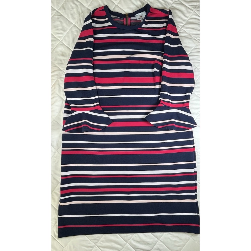 Draper James Eloquii Dress Womens 18 Navy Pink Striped Peplum Sleeve